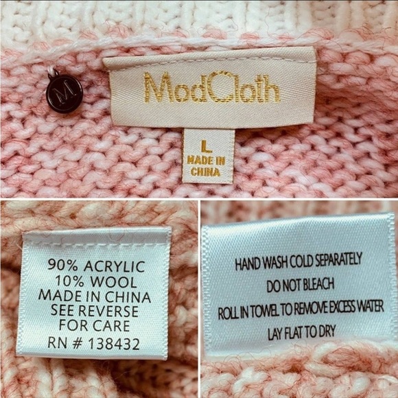 NWT ModCloth Raglan Cowl Neck Pink Color Block Cozy Knit Turtleneck Sweater LG - Picture 10 of 12